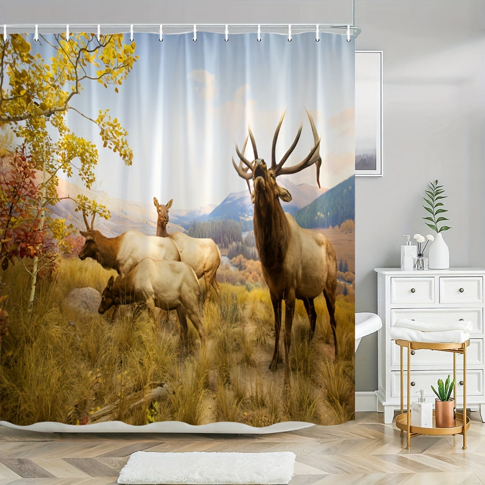 Forest Deer Shower Curtain Wild Animals Natural Scenery Home Decoration