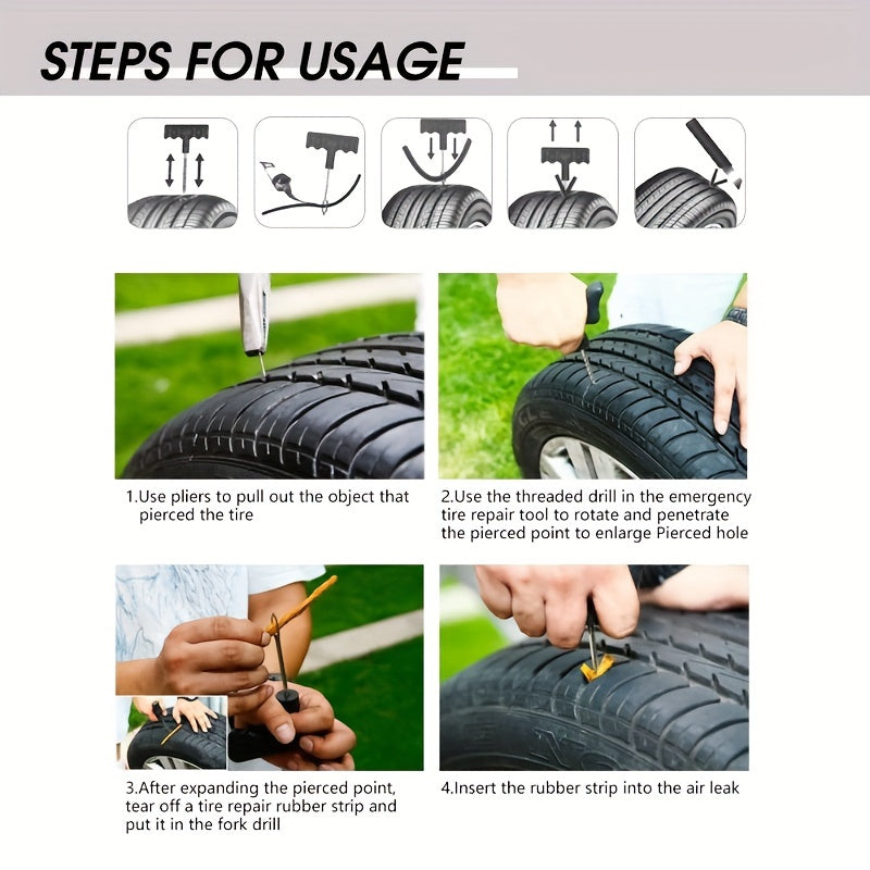 28pcs Tire Repair Tool Set For Tubeless Tyre Puncture Quick Repairing Kit