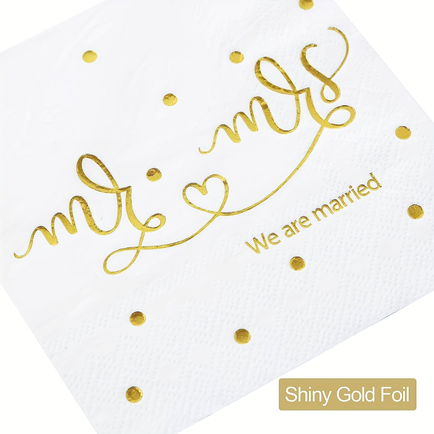 20pcs Mr & Mrs Wedding Cocktail Napkins Golden Foil - Wedding Shower Party Decor