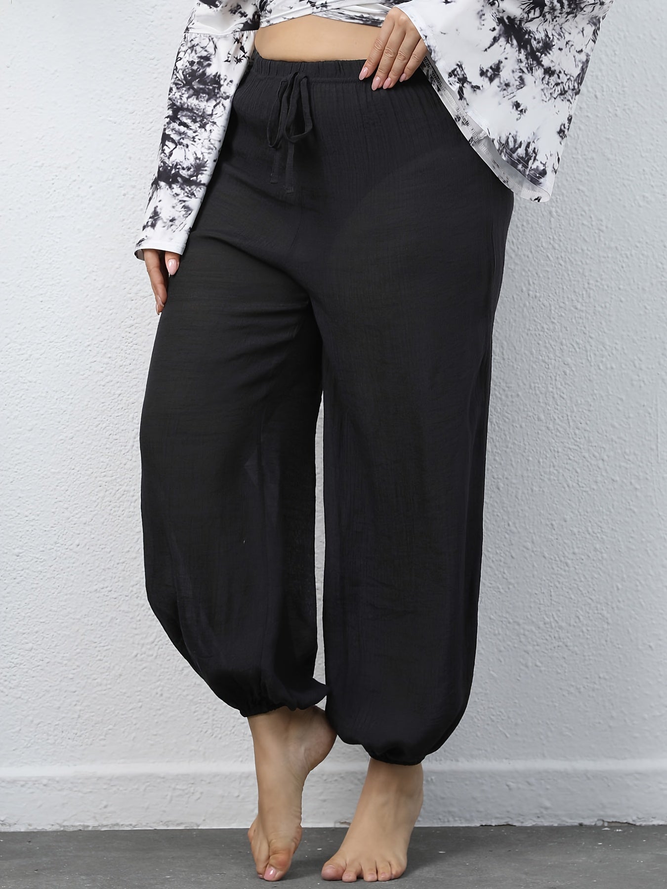  High Rise Drawstring Sweatpants Loose Fit Lantern Pants