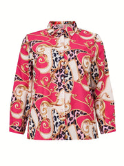  Colorblock Leopard & Baroque Print Blouse