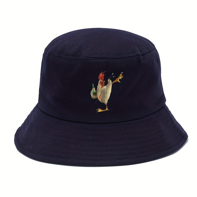 Cartoon Rooster Embroidered Sunscreen Bucket Cap
