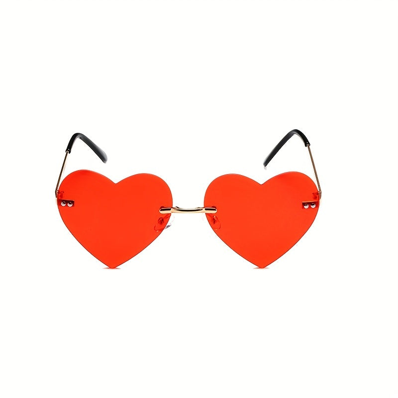 Heart Tinted Lens Sunglasses Rimless Metal Temple UV400