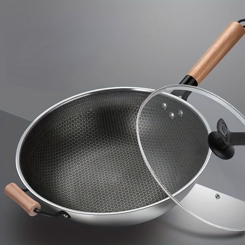 Non Stick Wok With Lid 34cm Stainless Steel Coating Pan