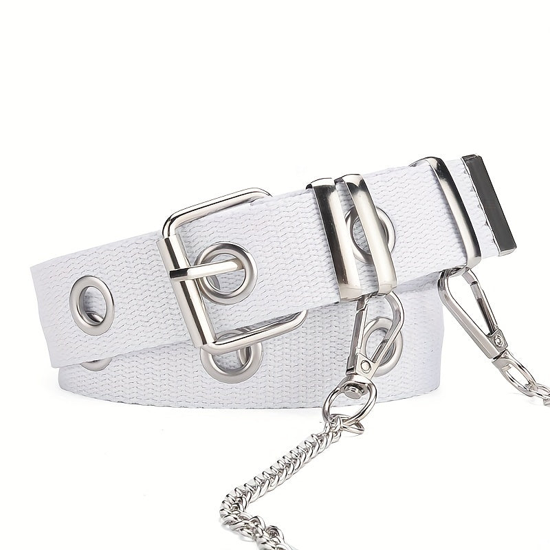 Punk Style Canvas Belt Unisex Chain Belt Hip Hop Jeans Belt