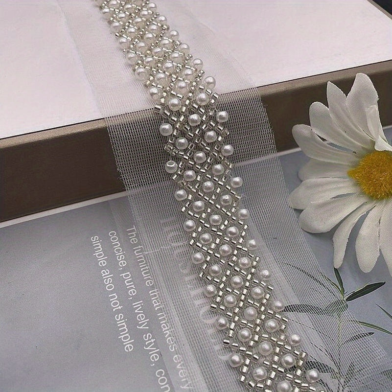 Faux Pearl Beaded Lace Collar Ribbon Skirt Wedding Dress Sewing Craft