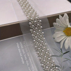 Faux Pearl Beaded Lace Collar Ribbon Skirt Wedding Dress Sewing Craft