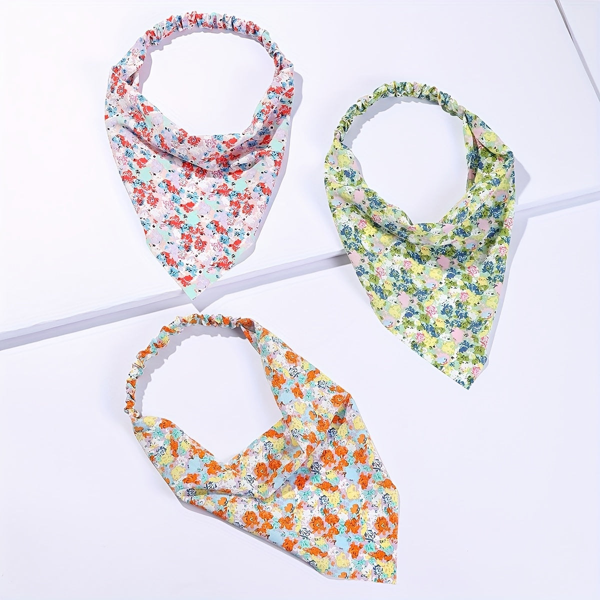 Pastoral Floral Headband Triangle Scarf Elastic Turban Bandana Women Head Wrap