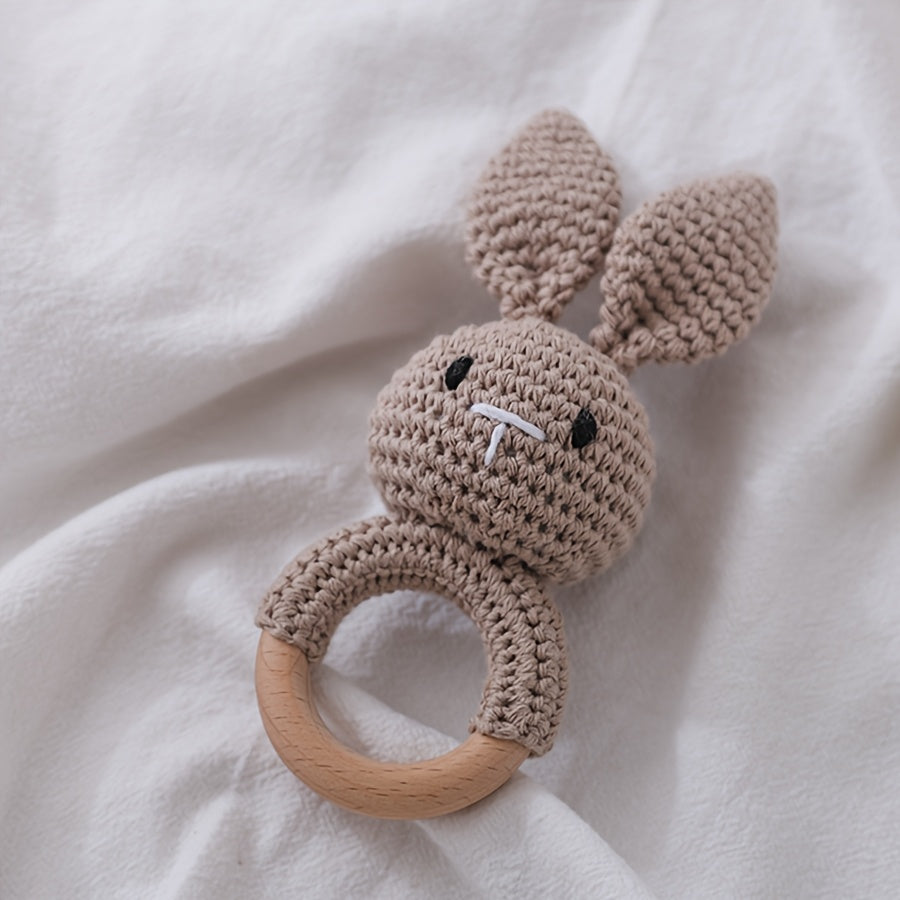 Handcrafted Rabbit Rattle Toy with Beechwood Handle