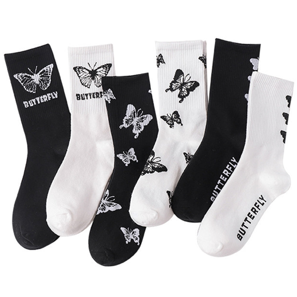 6 Pairs Women Socks Novelty Butterfly Crew Boots Multicolor