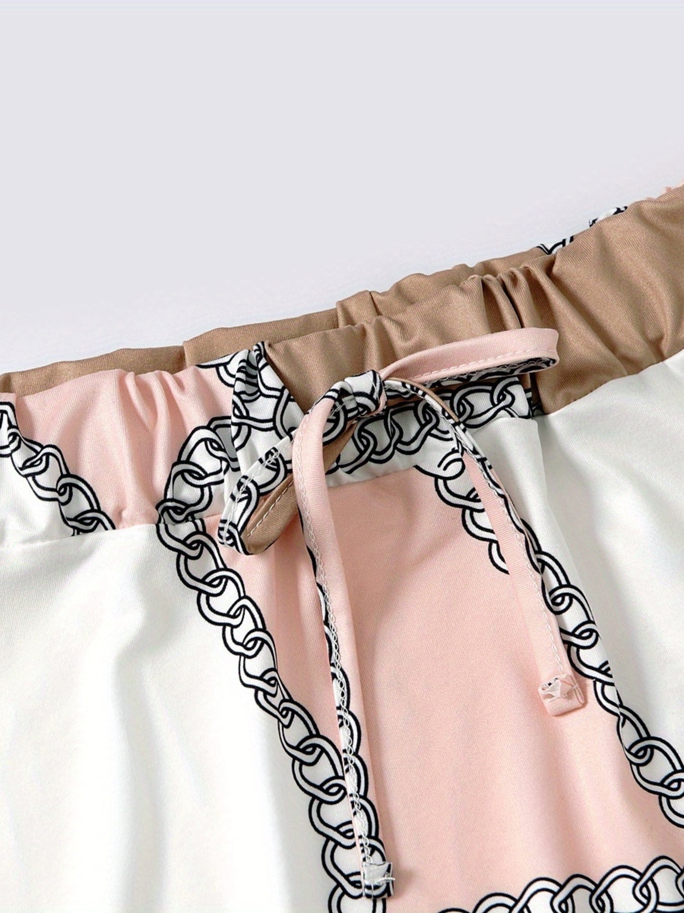  Casual Skirt Chain Print Drawstring Slim Fit Skirt