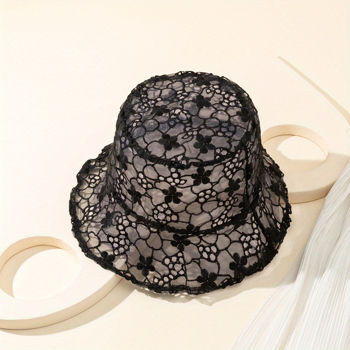 Floral Embroidery Bucket Hat Mesh Sunscreen Basin Hat Women