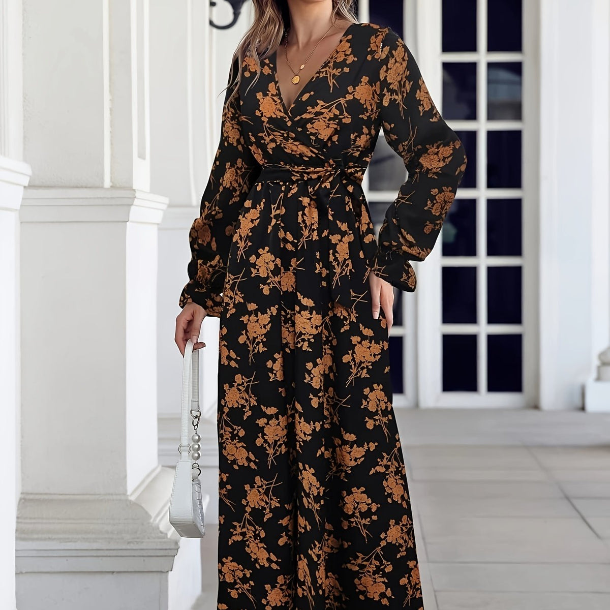 Floral Print Flounce Sleeve Maxi Dress With Belt