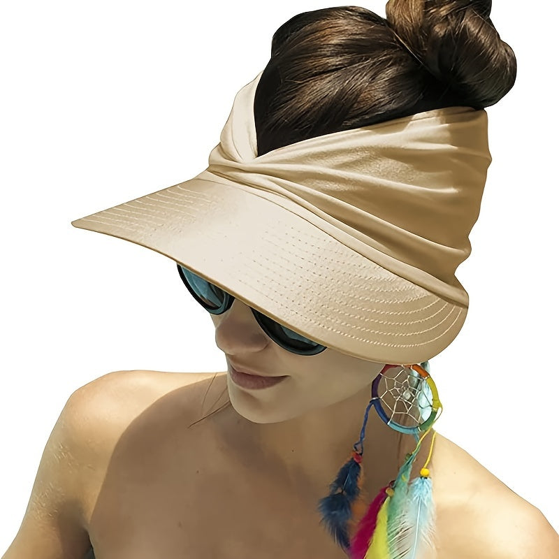 Ruched Ponytail Sun Visor Hats - Wide Brim UV Protection Sun Hats