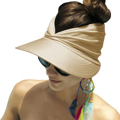 Ruched Ponytail Sun Visor Hats - Wide Brim UV Protection Sun Hats