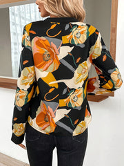  Floral Print Long Sleeve Deep V Neck Top