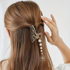 Butterfly Hair Claw Clip with Faux Pearl Tassel Hairgrip