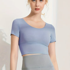 Short Sleeves Yoga Top Round Neck High Stretch Sports Tee