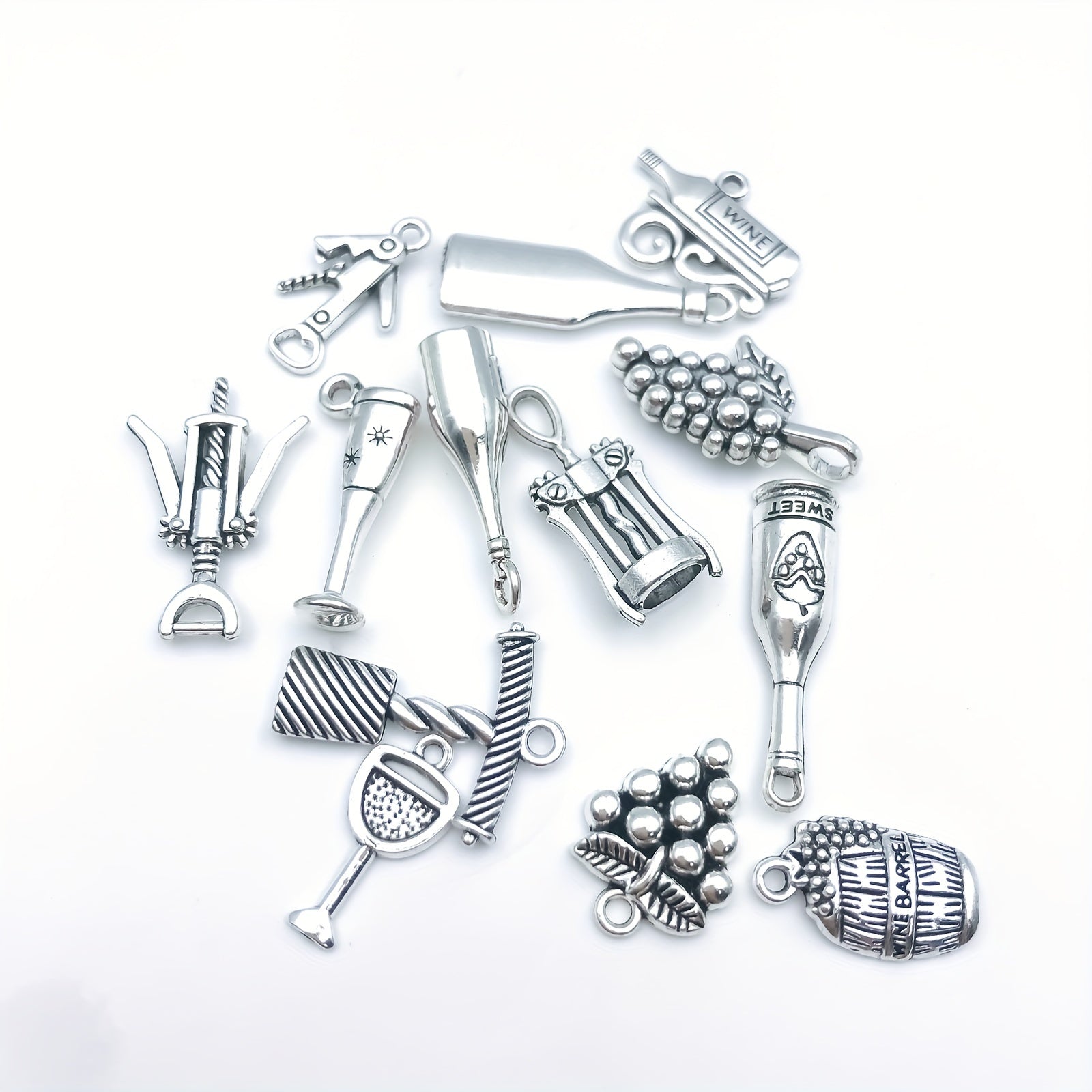 12pcs Antique Silver Red Wine Bottle Pendant Set for DIY Jewelry Making