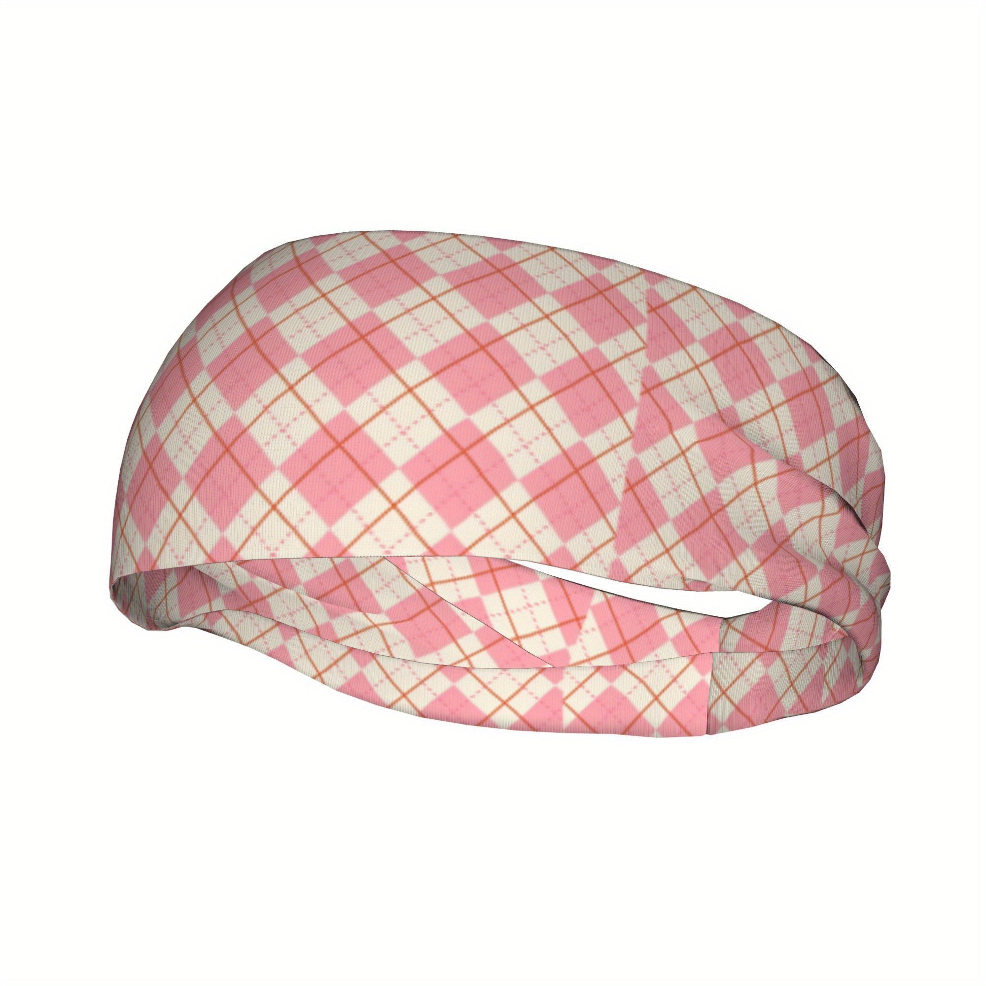 Men's Vintage Plaid Headband Soft Pink & Grid Pattern Breathable Comfort Fit