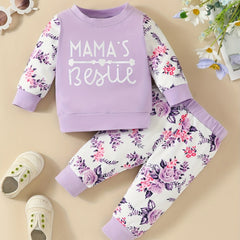 Baby Girls Letter Print Sweatshirt & Pant Set