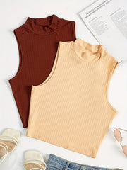 Solid Mock Neck Tank Top Sleeveless Casual Summer Women's Top