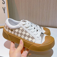 Checkboard Pattern Faux Leather Low Top Sneakers