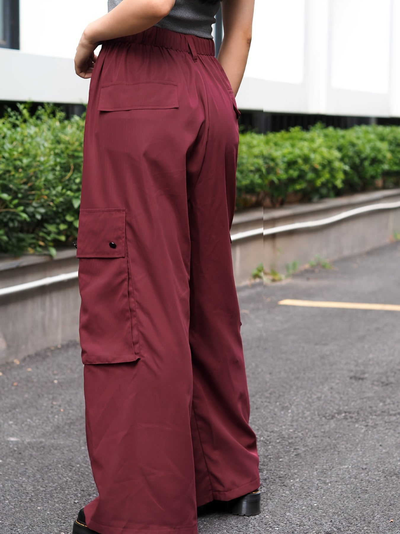 Women's Plus Size Cargo Trousers Button Fly Drawstring Wide Leg