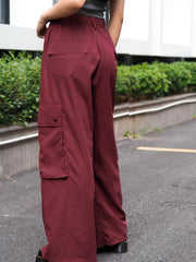 Women's Plus Size Cargo Trousers Button Fly Drawstring Wide Leg