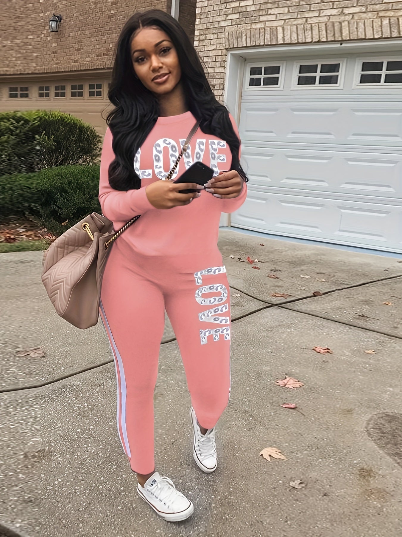 Women's Love Letter Print Two Piece Set for Fall/Winter