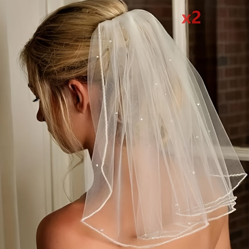 2 Pack Romantic Style Short Bridal Veil with Hair Comb Wedding Accessories