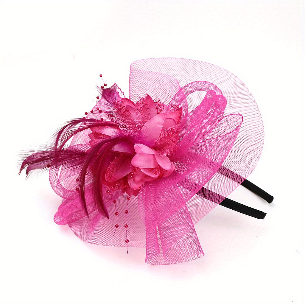 Red Mesh Flower Fascinator Vintage Pillbox Hat Hair Clip
