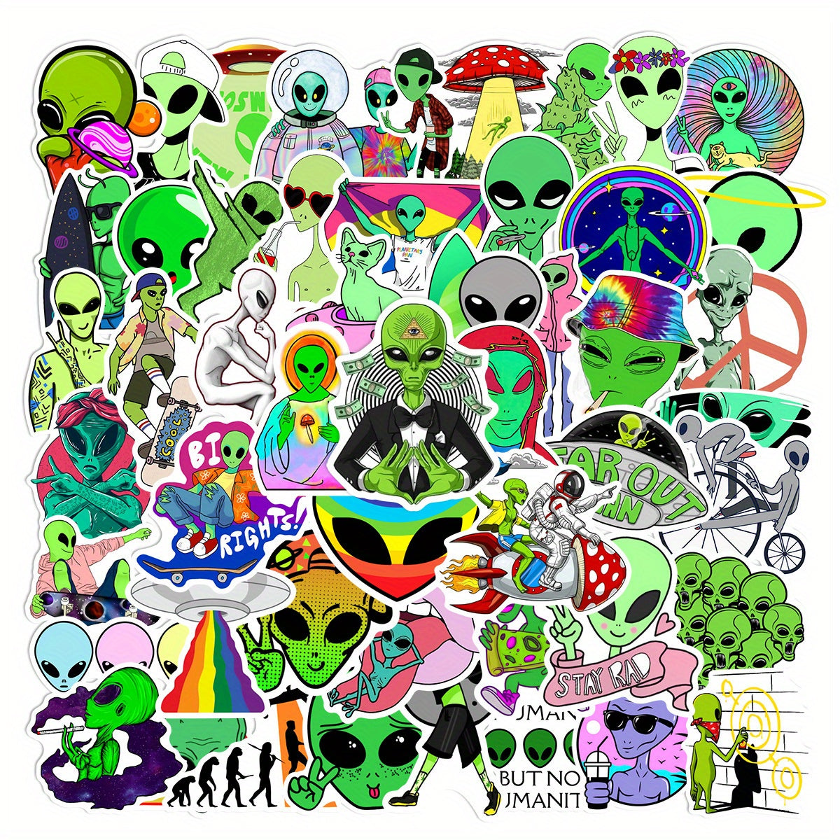 50pcs Aliens Series Doodle Stickers Waterproof DIY Decorative Stickers