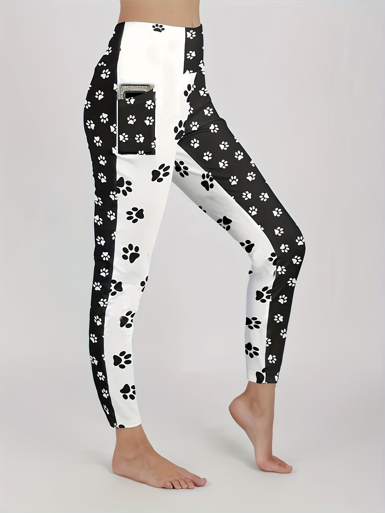  Colorblock Paw Print High Rise Skinny Trousers