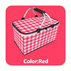 30L Plaid Pattern Picnic Storage Basket Lightweight Handbag