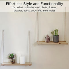 Wooden Macrame Rope Shelf Natural Light Reclaimed W