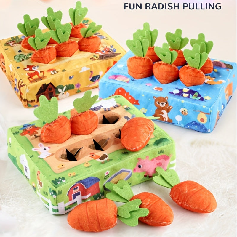 Baby Plush Toy Bite Radish Cloth Book Box Jungle Farm Matching Radish Toy