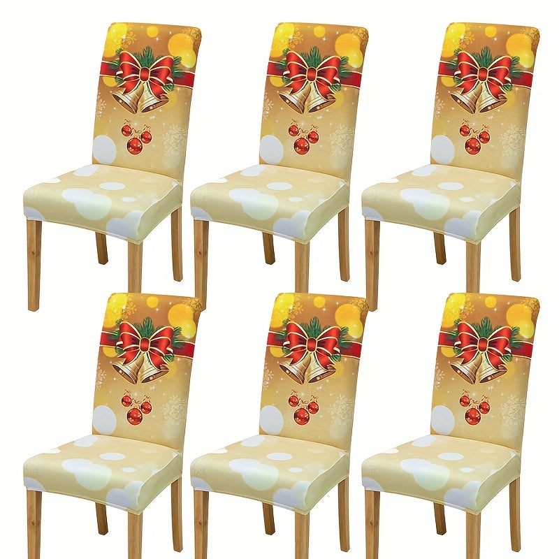 6pcs Christmas Yellow Bell Chair Slipcover Protector for Dining Room