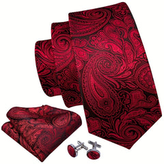 Burgundy Red Paisley Plaids Necktie Set