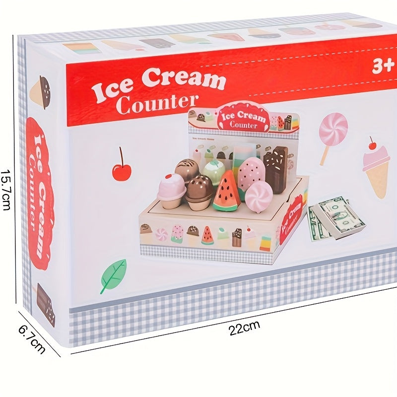 Wooden Ice Cream Counter Toy Set for Kids