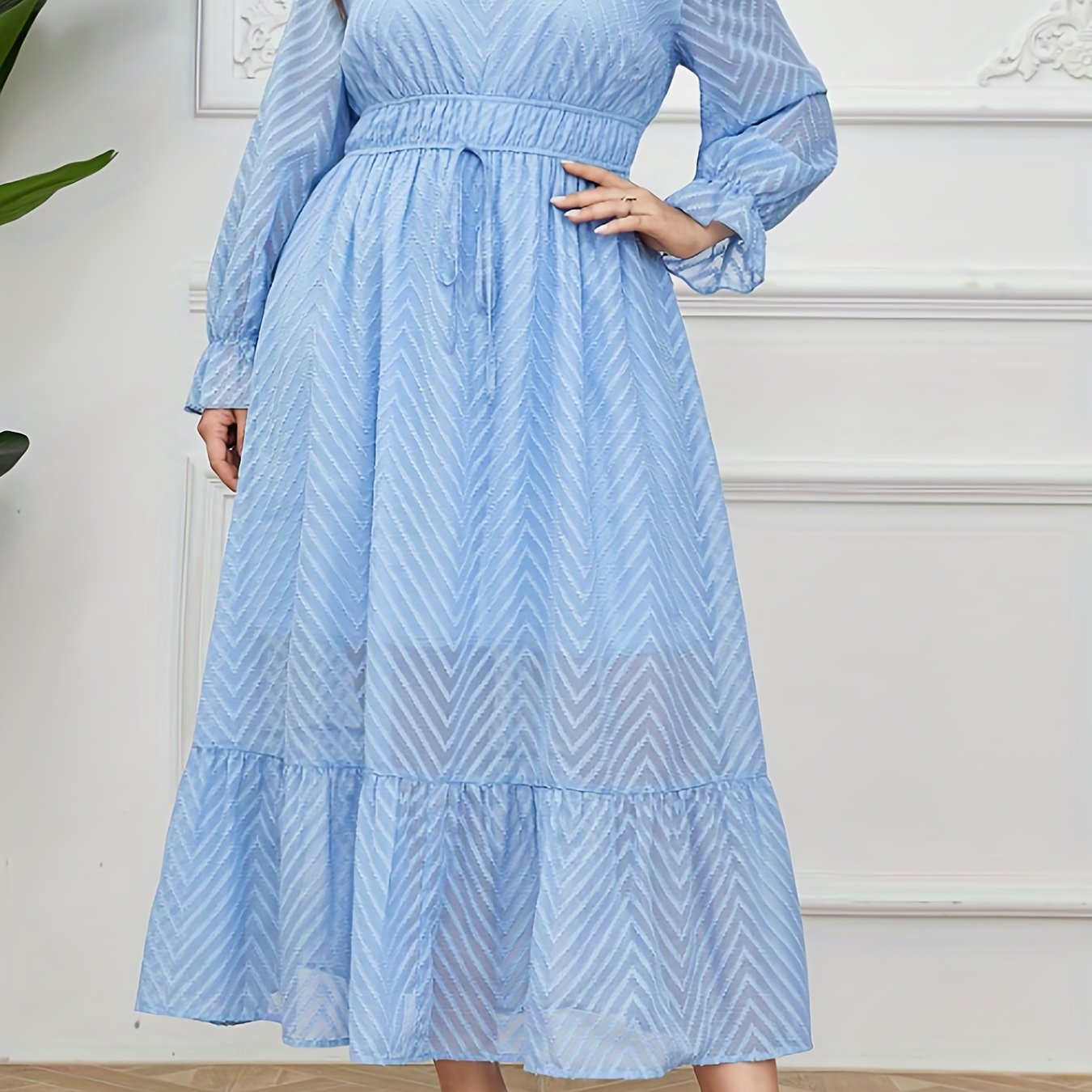  Geometric Print Ruffle Maxi Dress
