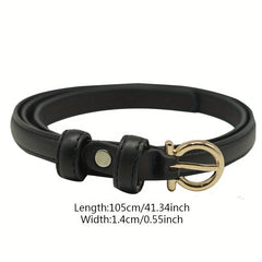 Golden Round Pin Buckle Thin Belt PU Leather Casual Belts