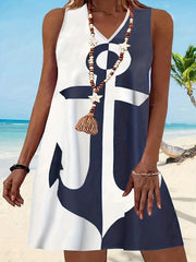  Anchor Print V Neck Tank Dress