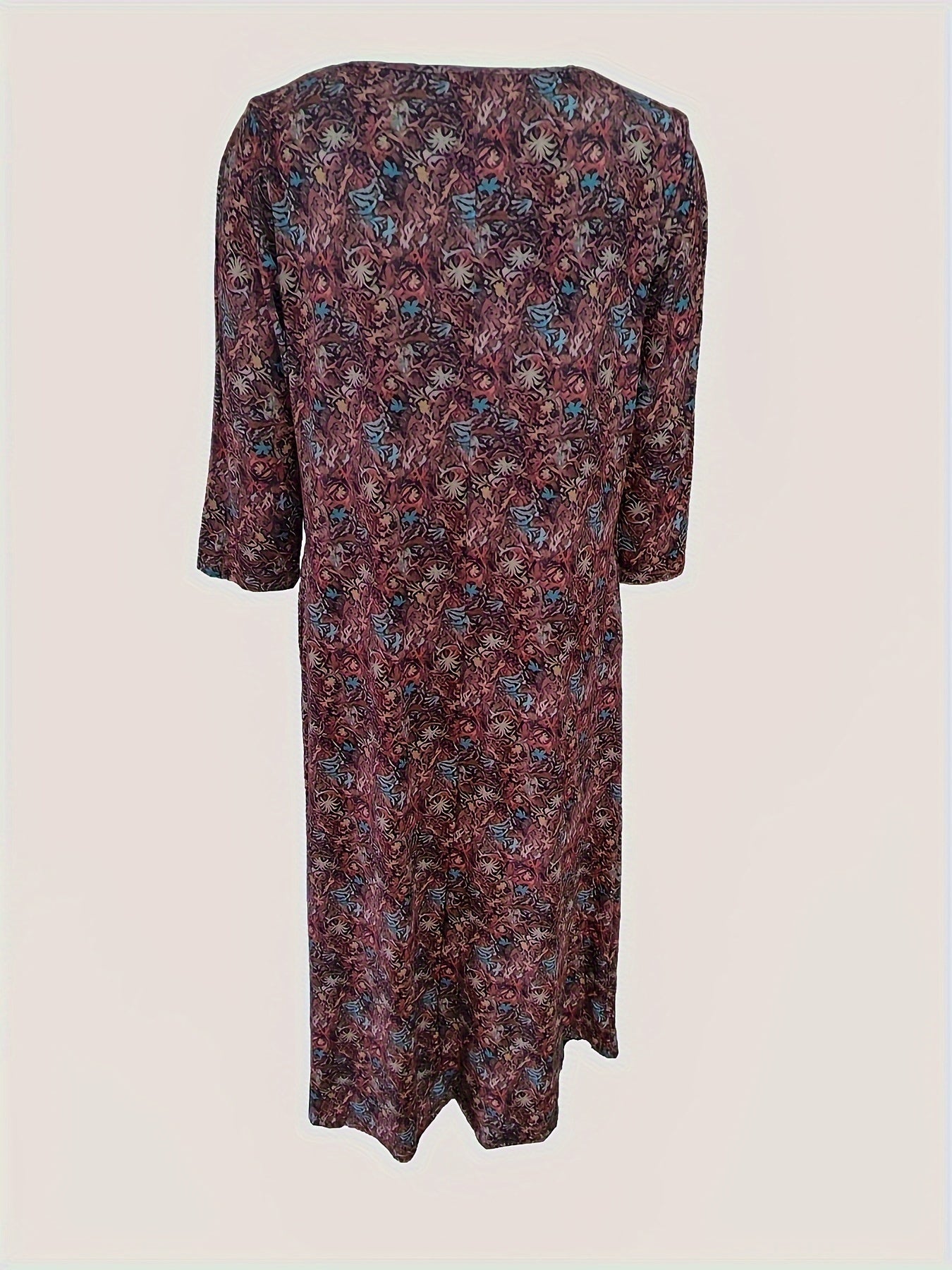  Allover Print Long Sleeve V Neck Maxi Dress