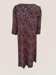  Allover Print Long Sleeve V Neck Maxi Dress