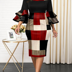  Colorblock Off Shoulder Midi Dress