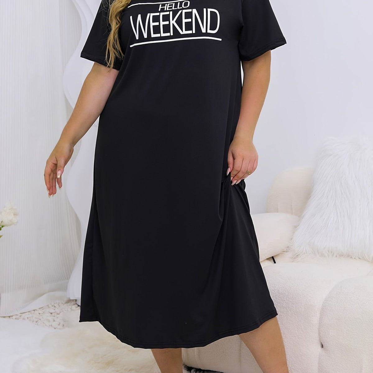  Slogan Print Short Sleeve Nightdress