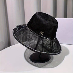 Mesh Bucket Hat Rhinestone Sun Hat Organza Lightweight