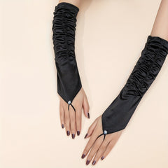 Long Satin Pleated Mittens for Wedding Bridal Accessories