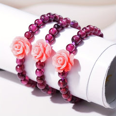 Garnet Beaded Stretch Ring for Women & Girls